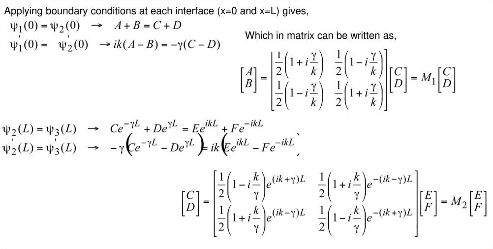 Slide 11: the interface conditions and the matrices M1 and M2