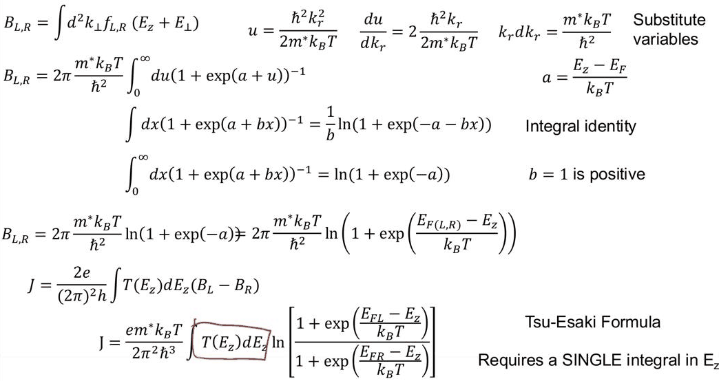 Slide 7: the derivation completed, the Tsu–Esaki formula requiring a single integral in E_z