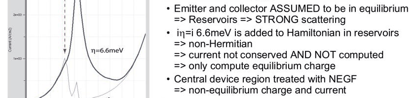 Slide 7: device partitioning into emitter reservoir, non-equilibrium central region and collector reservoir